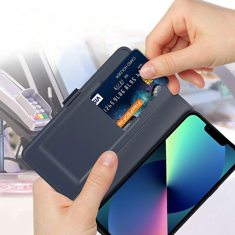 For iPhone 13 6.1 inch Anti-fall PU Leather Card Holder Phone Case Full Body Protection Double Magnetic Clasp Phone Cover - Blue - 5