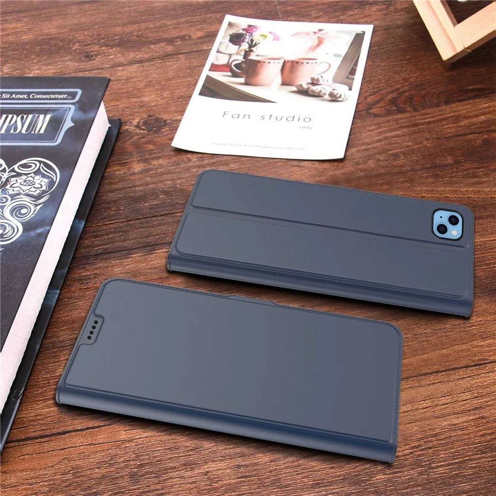 For iPhone 13 6.1 inch Anti-fall PU Leather Card Holder Phone Case Full Body Protection Double Magnetic Clasp Phone Cover - Blue - 7