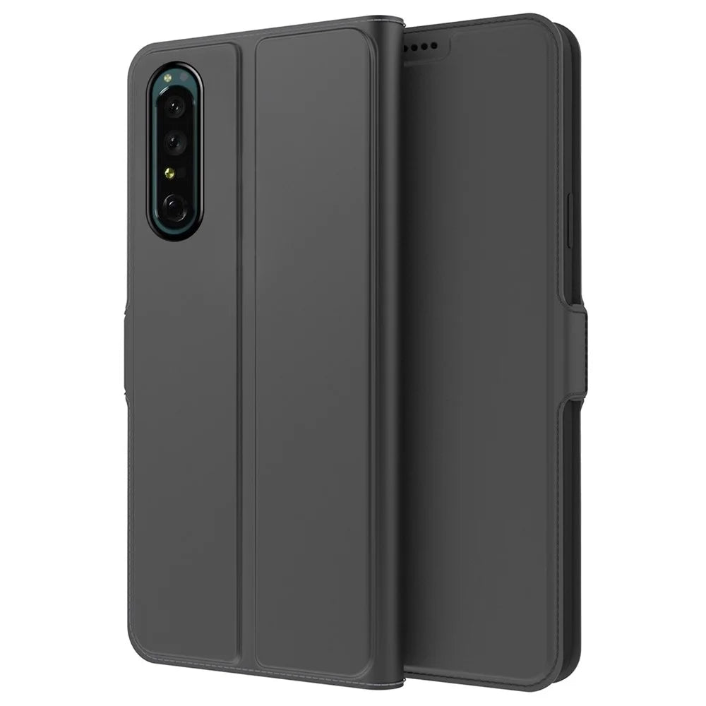 For Sony Xperia 5 III 5G PU Leather Phone Case Card Slot Magnetic Closure Stand Flip Cover - Black - 1