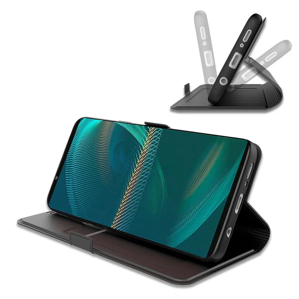 For Sony Xperia 5 III 5G PU Leather Phone Case Card Slot Magnetic Closure Stand Flip Cover - Black - 3