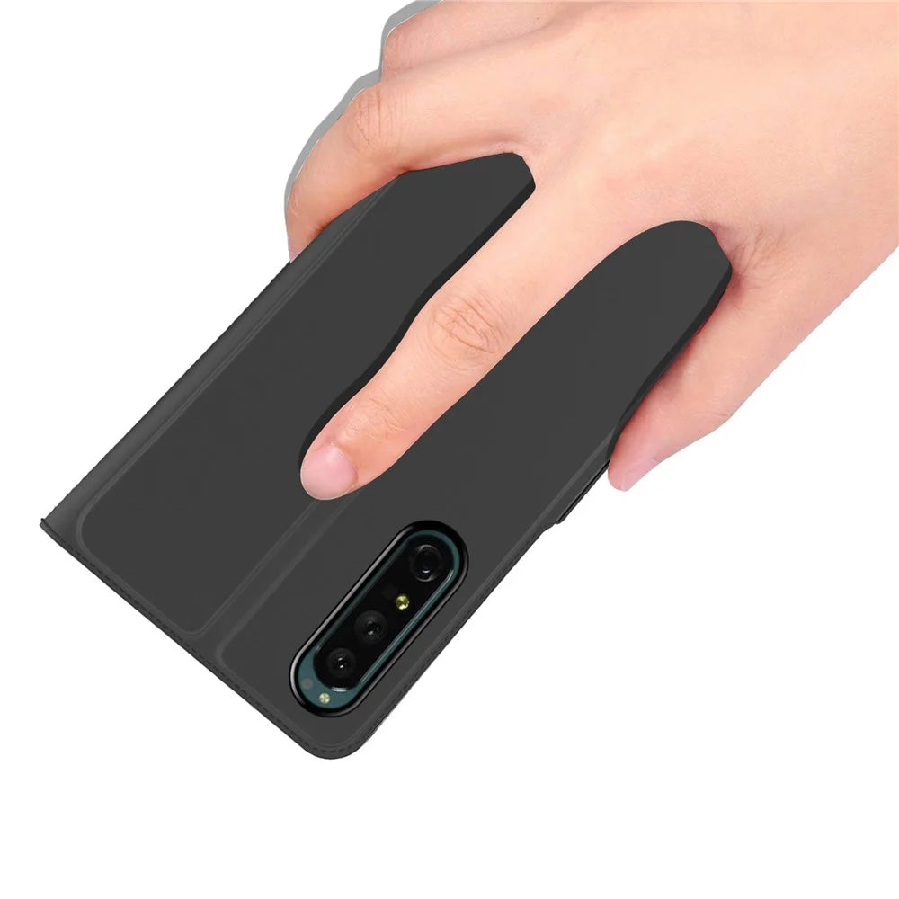 For Sony Xperia 5 III 5G PU Leather Phone Case Card Slot Magnetic Closure Stand Flip Cover - Black - 7