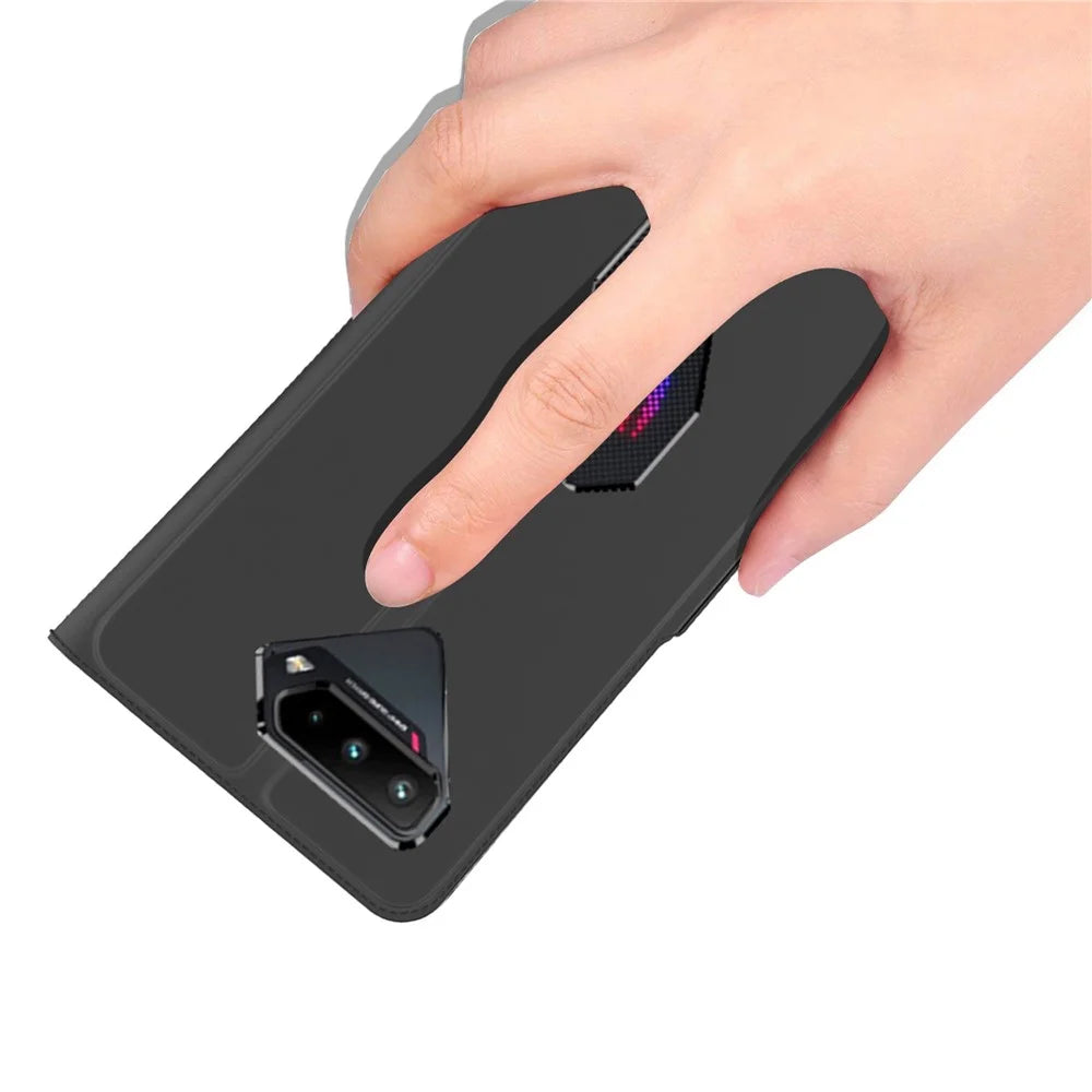 For Asus ROG Phone 5 PU Leather Case Viewing Stand Card Holder Slot Magnetic Closure Flip Cover - Black - 7