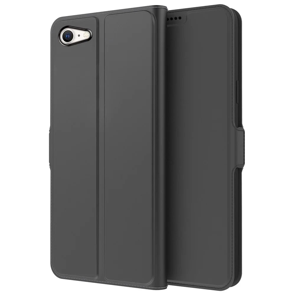 For iPhone SE (2020) / SE (2022) / 7 / 8 4.7 inch PU Leather Dual Magnetic Clasp Protection Case Card Slot Stand Phone Cover - Black - 1