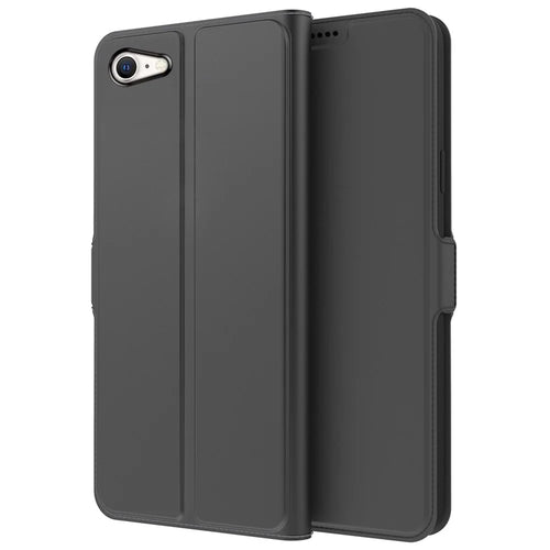 For iPhone SE (2020) / SE (2022) / 7 / 8 4.7 inch PU Leather Dual Magnetic Clasp Protection Case Card Slot Stand Phone Cover - Black - 1