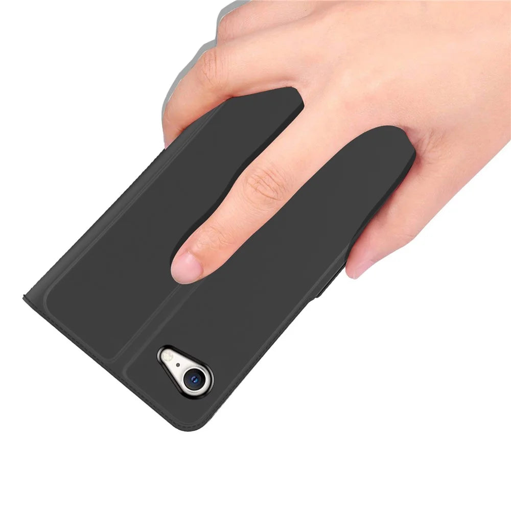 For iPhone SE (2020) / SE (2022) / 7 / 8 4.7 inch PU Leather Dual Magnetic Clasp Protection Case Card Slot Stand Phone Cover - Black - 7