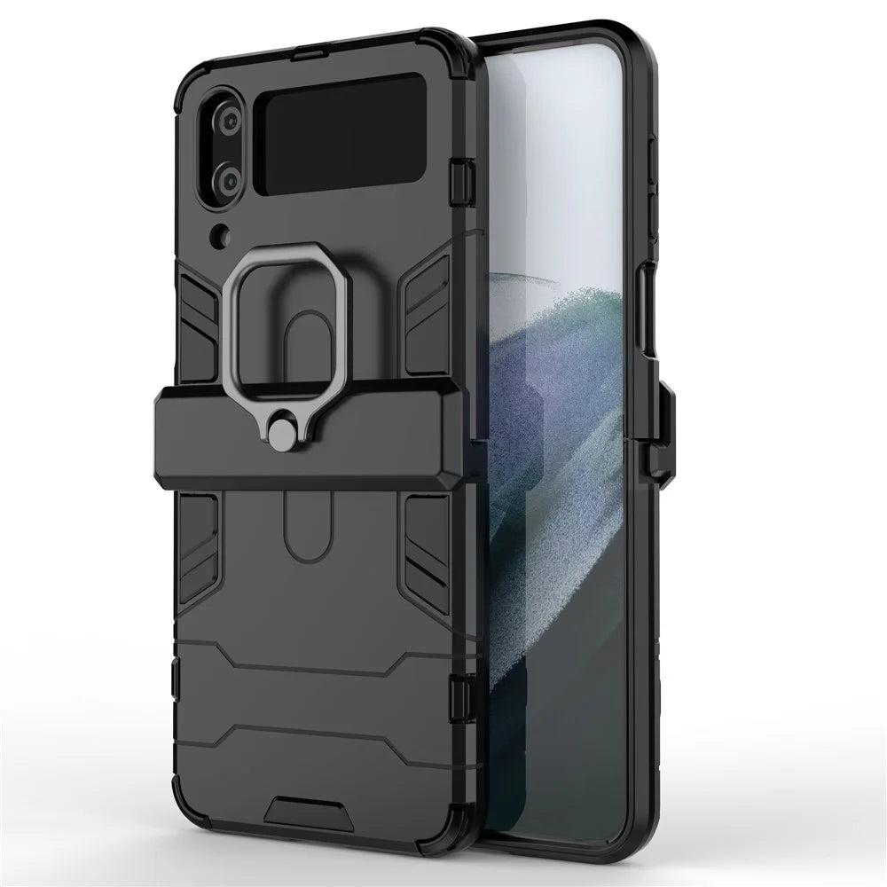 For Samsung Galaxy Z Flip4 5G Rotatable Ring Holder Kickstand Phone Case Kickstand Hard PC Soft TPU Shock Absorption Cover - Black - 1