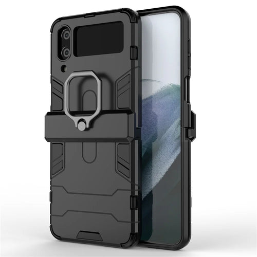 For Samsung Galaxy Z Flip4 5G Rotatable Ring Holder Kickstand Phone Case Kickstand Hard PC Soft TPU Shock Absorption Cover - Black - 1