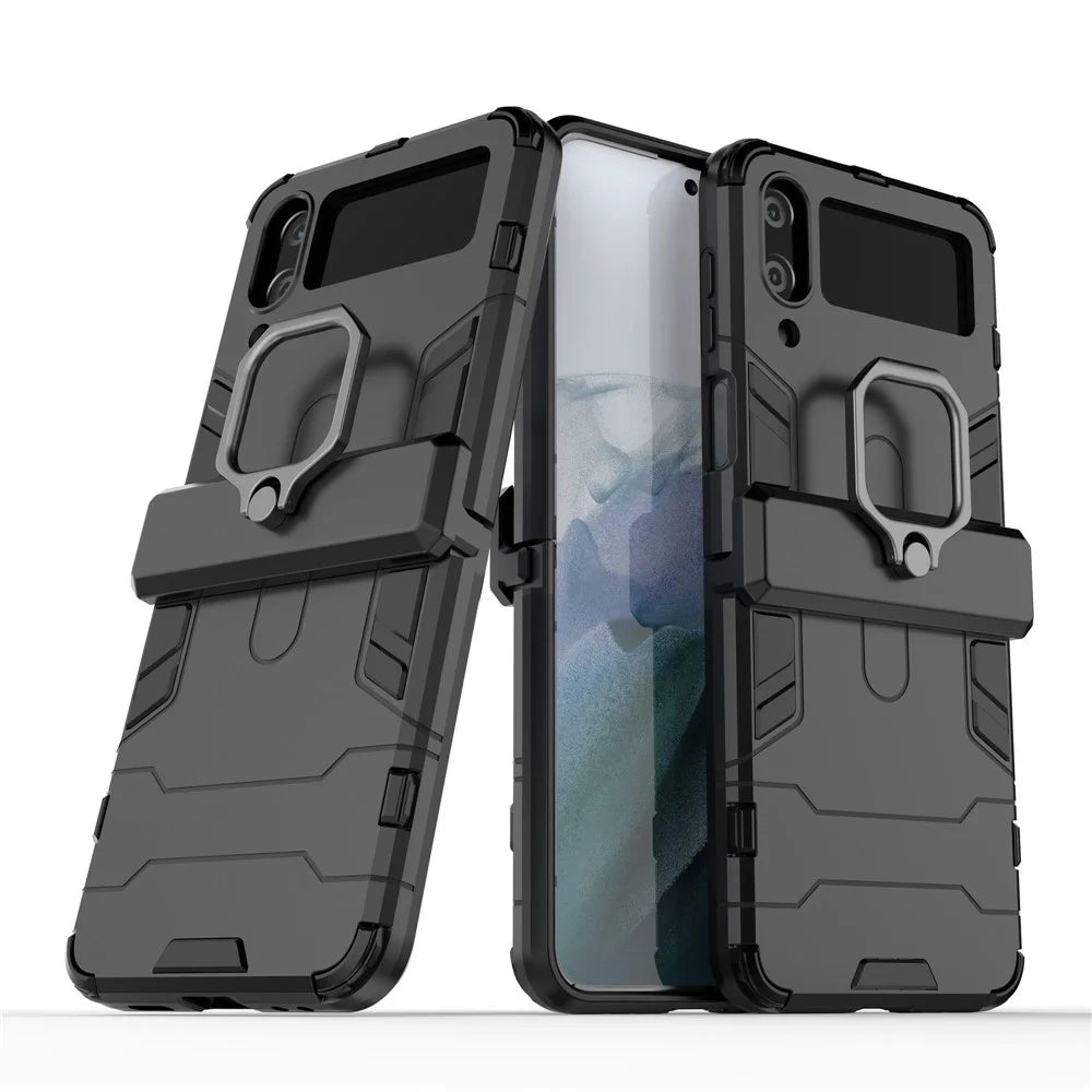 For Samsung Galaxy Z Flip4 5G Rotatable Ring Holder Kickstand Phone Case Kickstand Hard PC Soft TPU Shock Absorption Cover - Black - 2