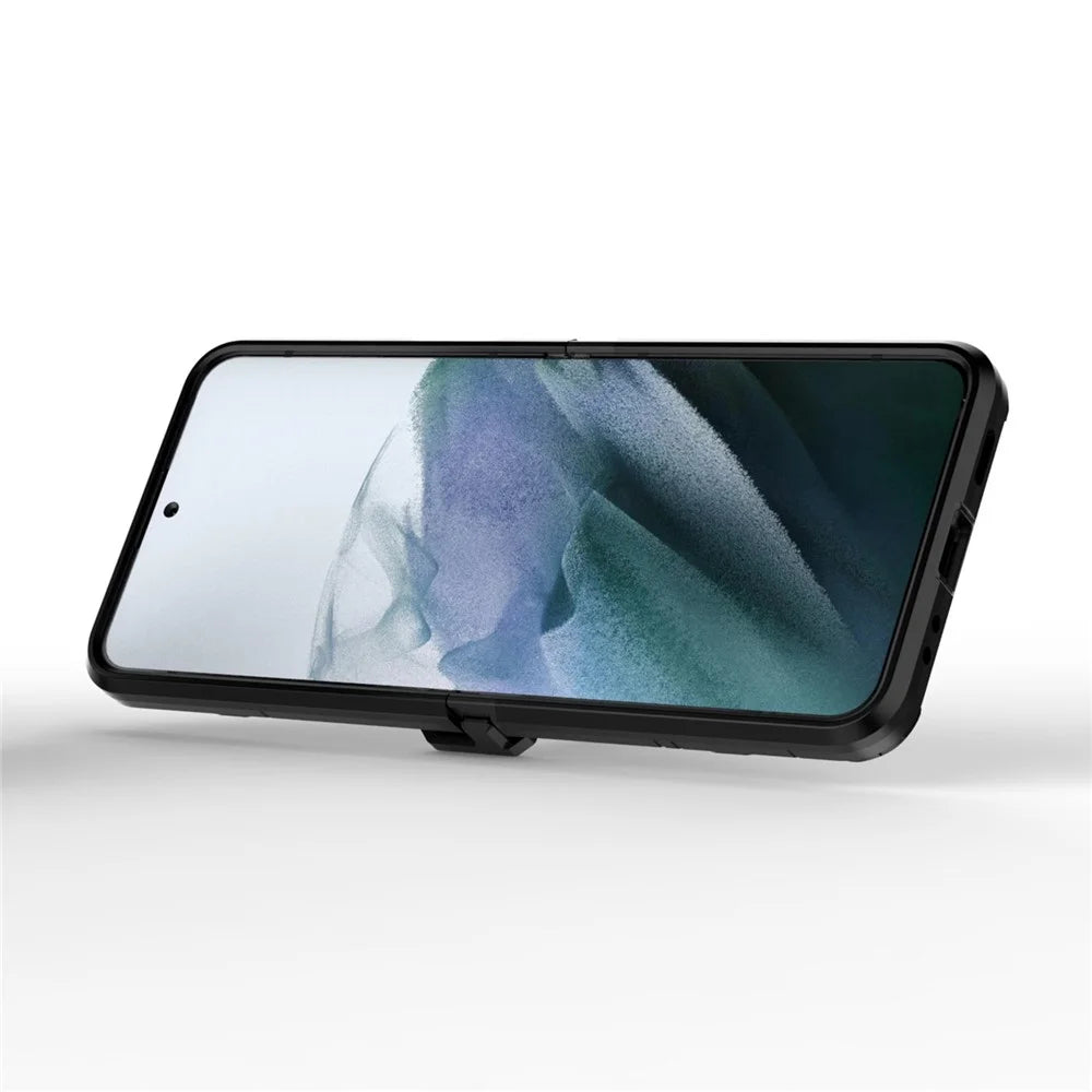 For Samsung Galaxy Z Flip4 5G Rotatable Ring Holder Kickstand Phone Case Kickstand Hard PC Soft TPU Shock Absorption Cover - Black - 3