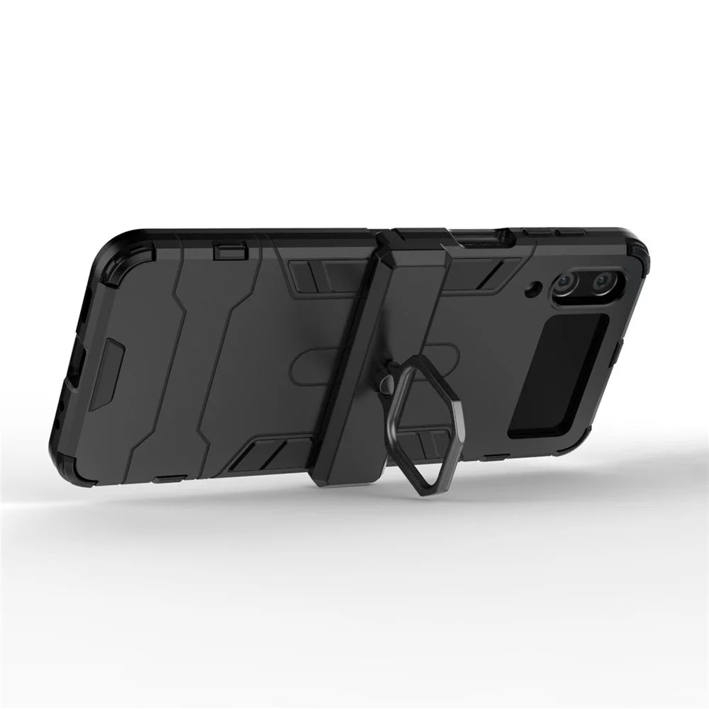 For Samsung Galaxy Z Flip4 5G Rotatable Ring Holder Kickstand Phone Case Kickstand Hard PC Soft TPU Shock Absorption Cover - Black - 4