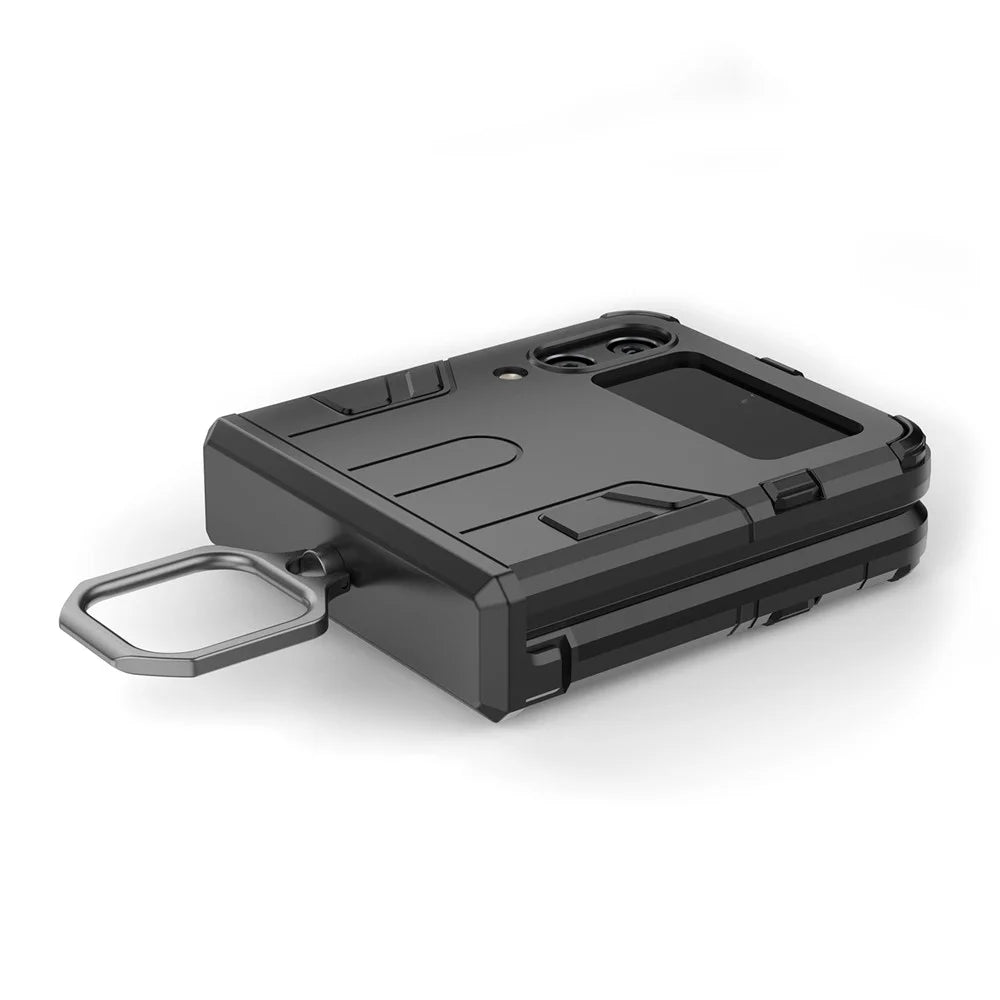 For Samsung Galaxy Z Flip4 5G Rotatable Ring Holder Kickstand Phone Case Kickstand Hard PC Soft TPU Shock Absorption Cover - Black - 6