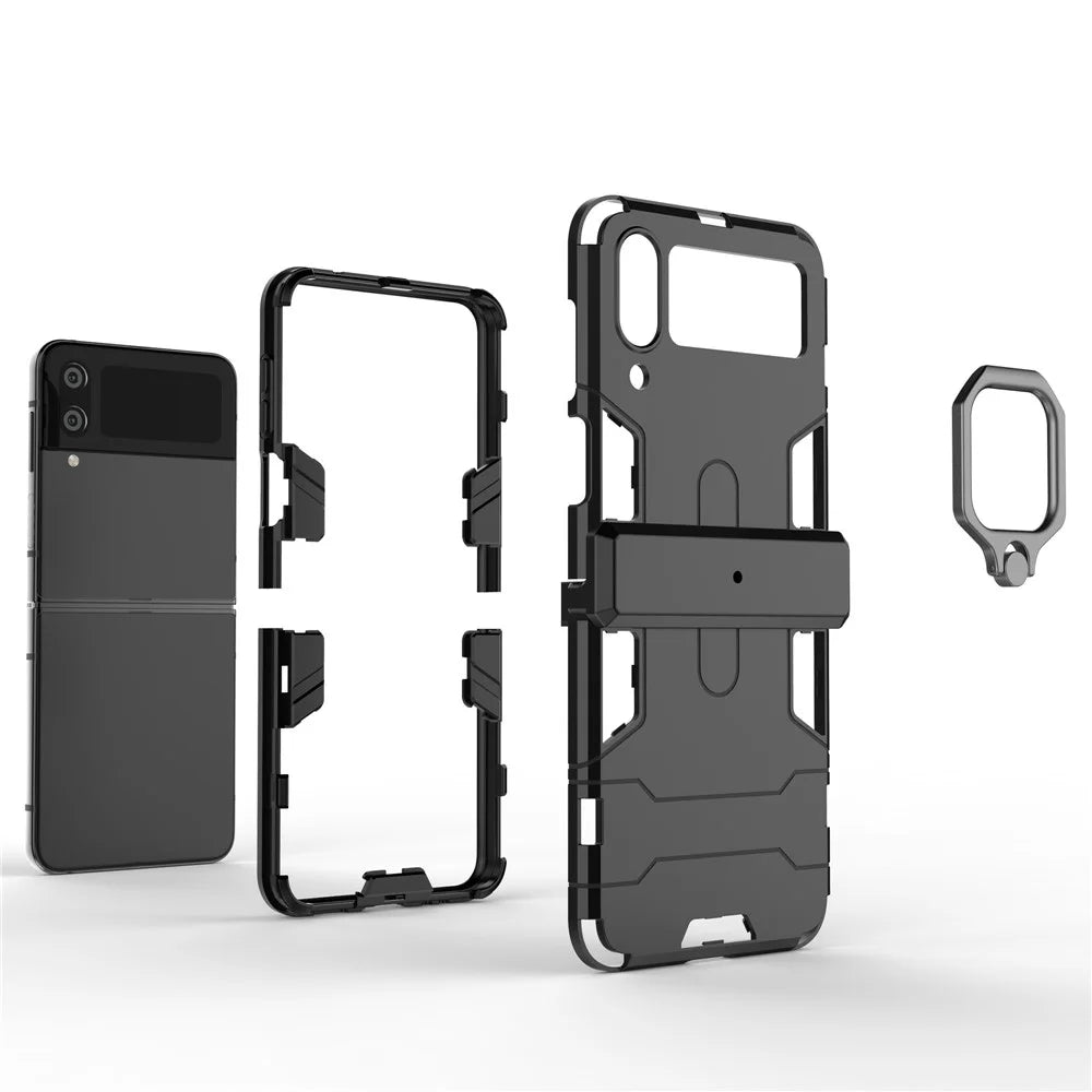 For Samsung Galaxy Z Flip4 5G Rotatable Ring Holder Kickstand Phone Case Kickstand Hard PC Soft TPU Shock Absorption Cover - Black - 7