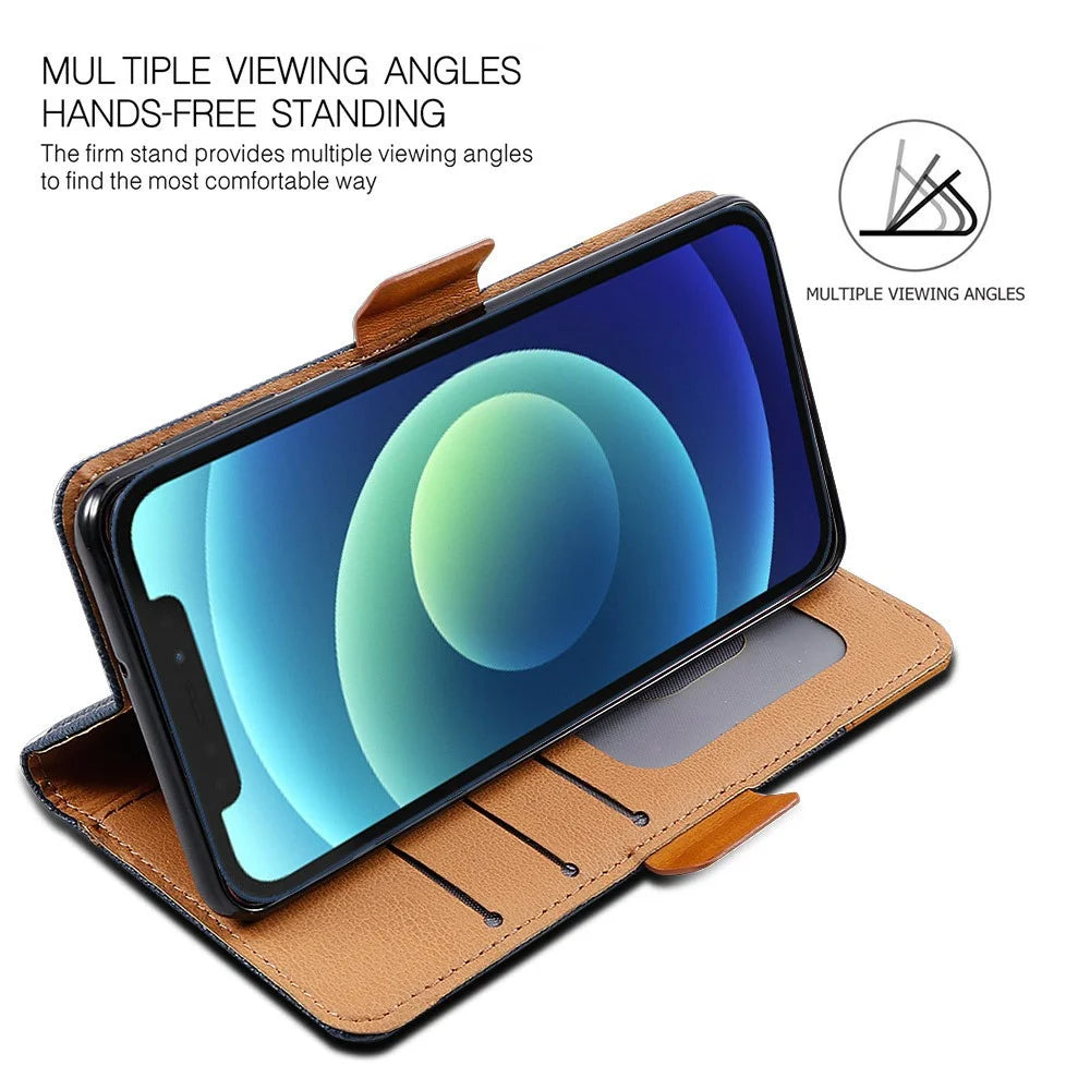For iPhone 12 / 12 Pro 6.1 inch Magnetic Closure Color Splicing Phone Case Flip Wallet Stand PU Leather + TPU Protective Cover - Blue - 3