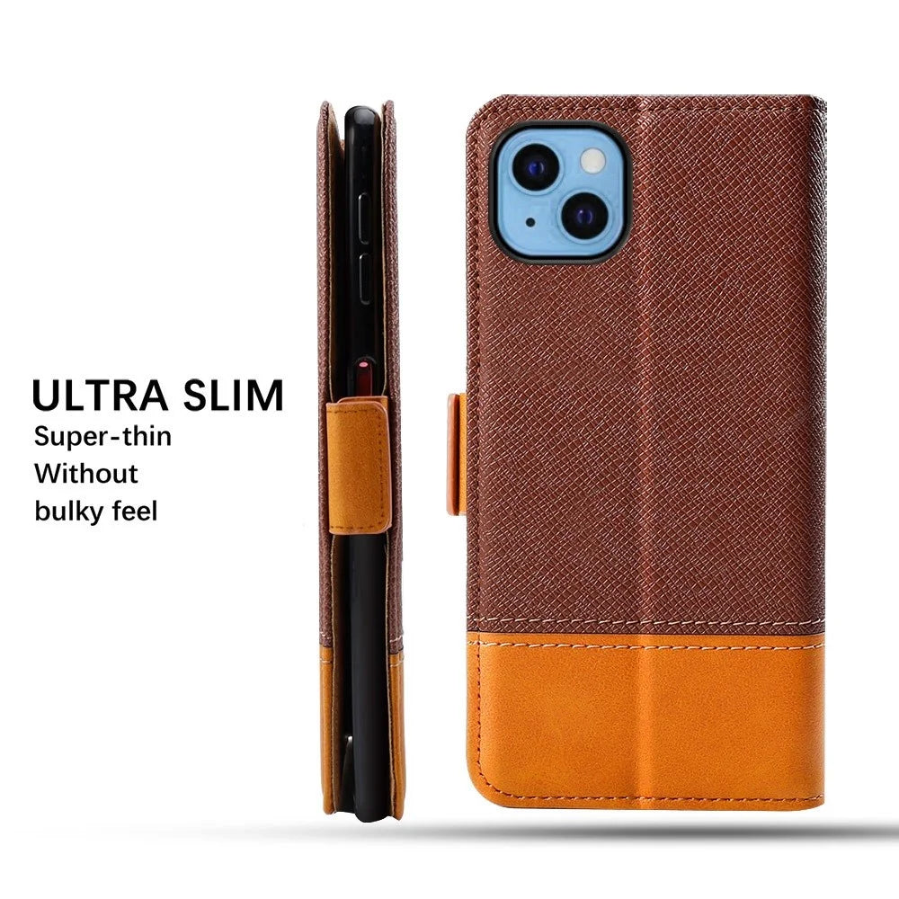 For iPhone 12 / 12 Pro 6.1 inch Magnetic Closure Color Splicing Phone Case Flip Wallet Stand PU Leather + TPU Protective Cover - Blue - 5
