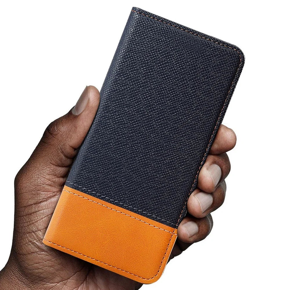 For iPhone 12 / 12 Pro 6.1 inch Magnetic Closure Color Splicing Phone Case Flip Wallet Stand PU Leather + TPU Protective Cover - Blue - 6