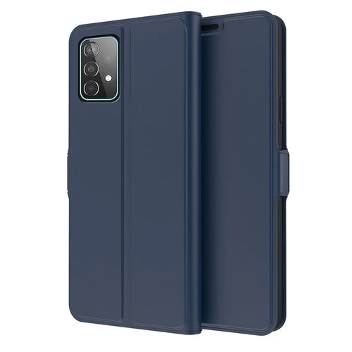 For Samsung Galaxy A23 5G (Global Version) / 4G PU Leather Stand Case Card Slot Design Magnetic Closure Shockproof Flip Folio Book Phone  Cover - Blue - 1