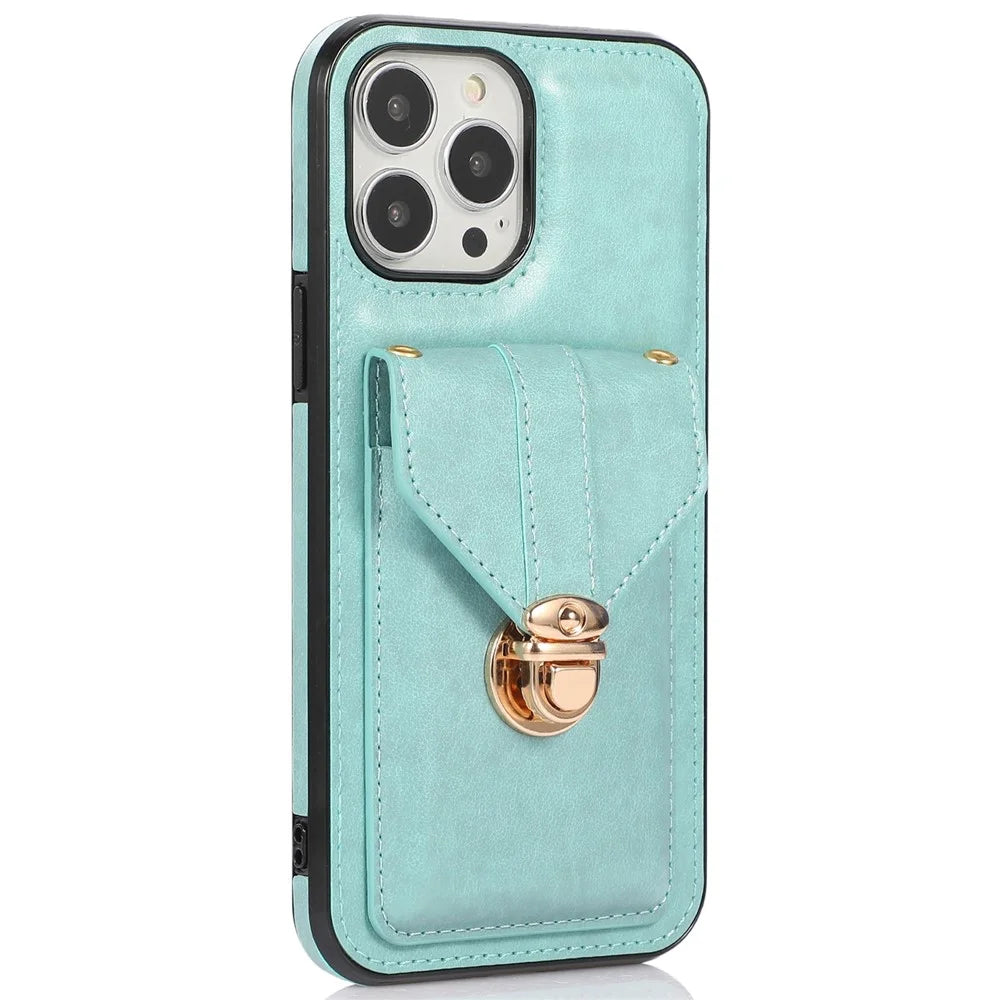 Cell Phone Cover for iPhone 14 Pro 6.1 inch, PU Leather+TPU Cash Coin Card Holder Kickstand Phone Case with Shoulder Strap - Green - 3