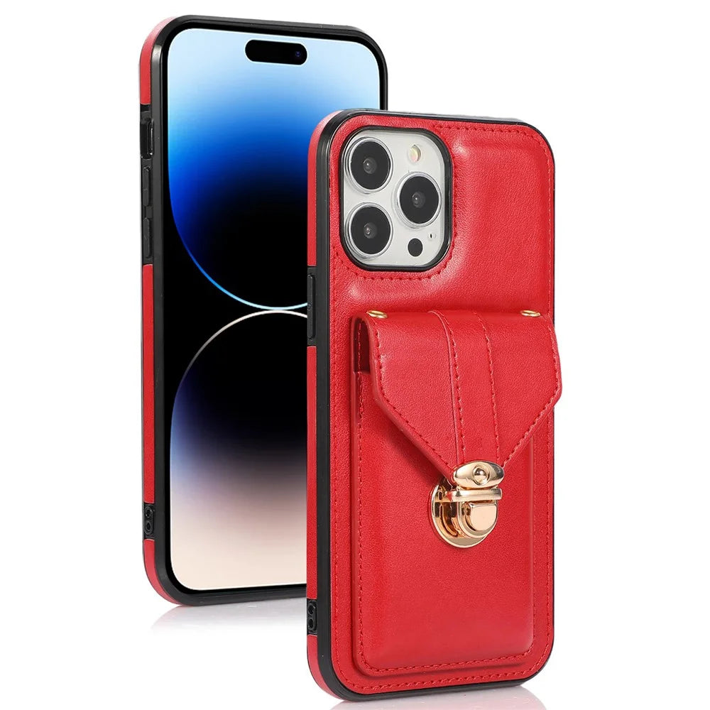 For iPhone 14 Pro Max 6.7 inch Phone Pouch Shoulder Bag Anti-scratch PU Leather+TPU Kickstand Phone Case - Red - 1