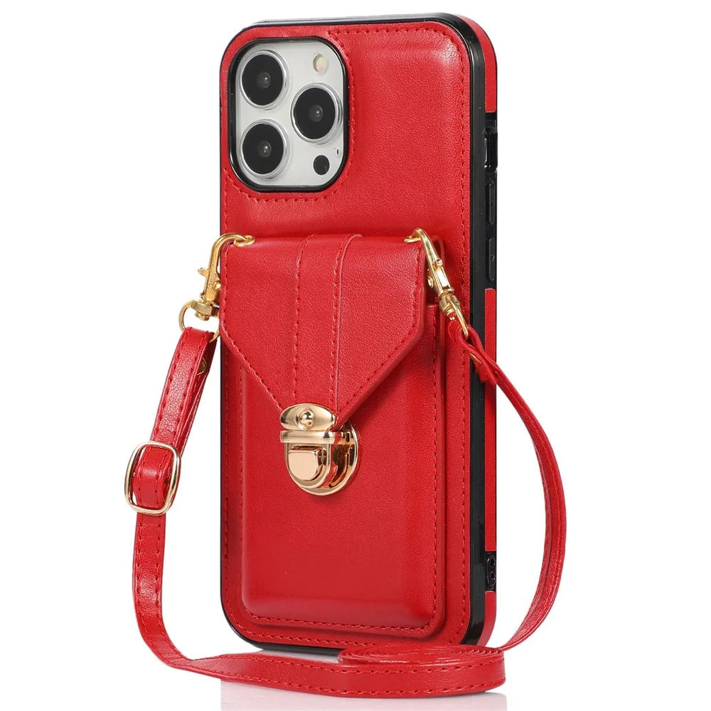 For iPhone 14 Pro Max 6.7 inch Phone Pouch Shoulder Bag Anti-scratch PU Leather+TPU Kickstand Phone Case - Red - 2