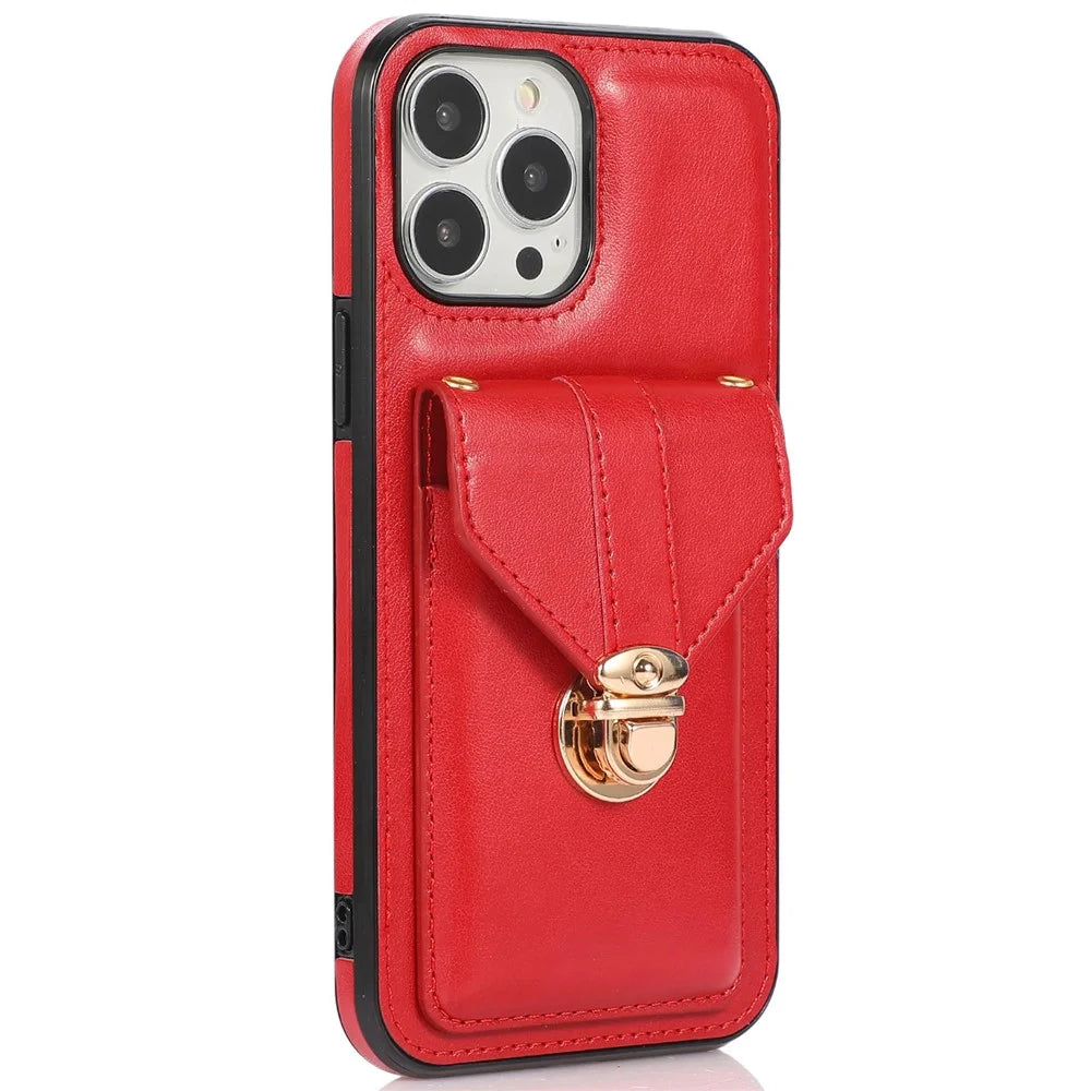 For iPhone 14 Pro Max 6.7 inch Phone Pouch Shoulder Bag Anti-scratch PU Leather+TPU Kickstand Phone Case - Red - 3