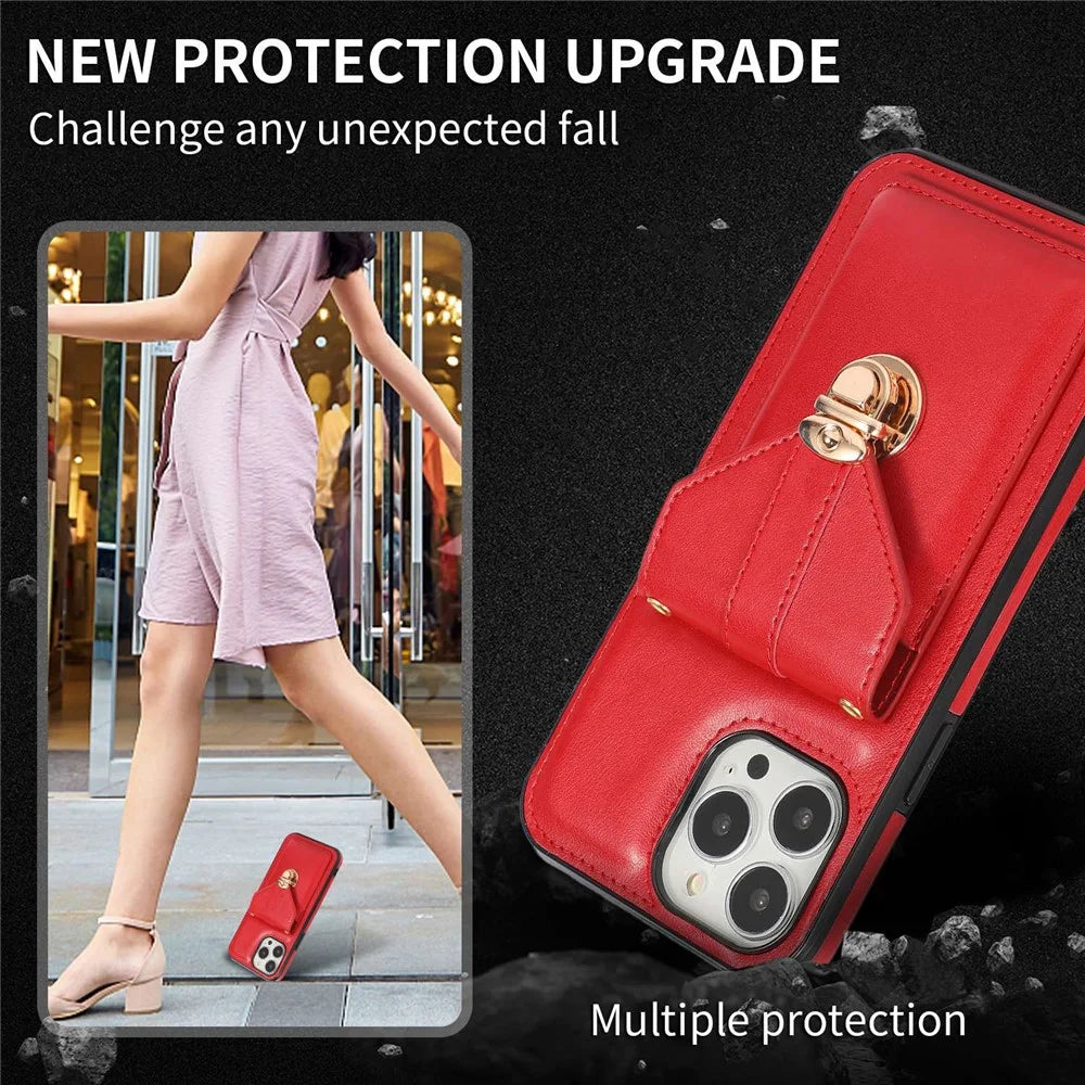 For iPhone 14 Pro Max 6.7 inch Phone Pouch Shoulder Bag Anti-scratch PU Leather+TPU Kickstand Phone Case - Red - 6