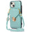 For iPhone 14 Plus Dustproof PU Leather+TPU Anti-scratch Phone Cover Kickstand Phone Case with Shoulder Strap - Green - 2