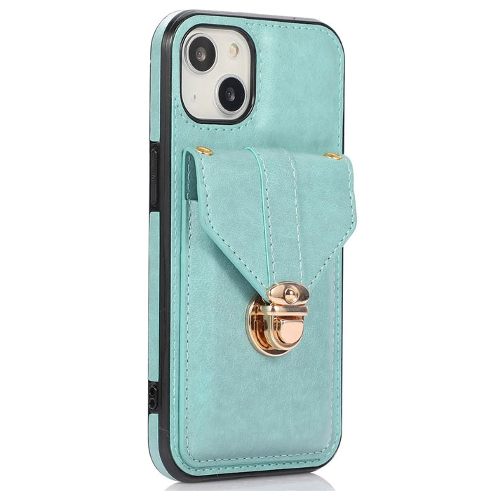 For iPhone 14 Plus Dustproof PU Leather+TPU Anti-scratch Phone Cover Kickstand Phone Case with Shoulder Strap - Green - 3