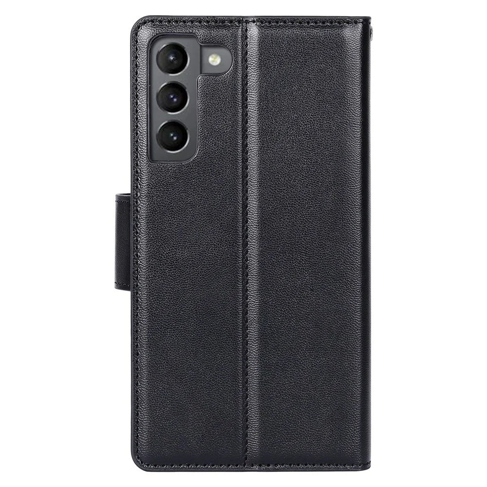 HANMAN Mill Series Phone Case for Samsung Galaxy S21 5G PU Leather Folio Flip Cover Anti-drop Wallet Phone Case - Black - 5