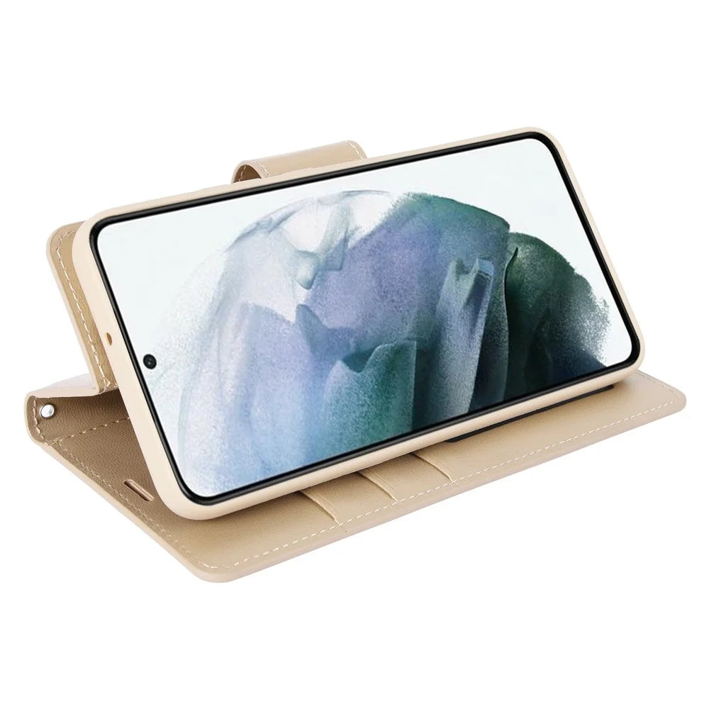 HANMAN Mill Series Phone Case for Samsung Galaxy S22 5G Folio Flip Phone Cover PU Leather Soft TPU Case with Wallet - Gold - 2