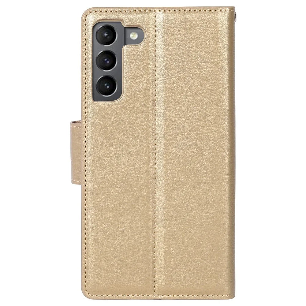 HANMAN Mill Series Phone Case for Samsung Galaxy S22 5G Folio Flip Phone Cover PU Leather Soft TPU Case with Wallet - Gold - 4
