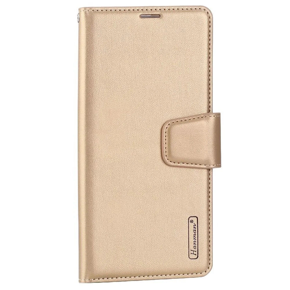 HANMAN Mill Series Phone Case for Samsung Galaxy S22 5G Folio Flip Phone Cover PU Leather Soft TPU Case with Wallet - Gold - 5