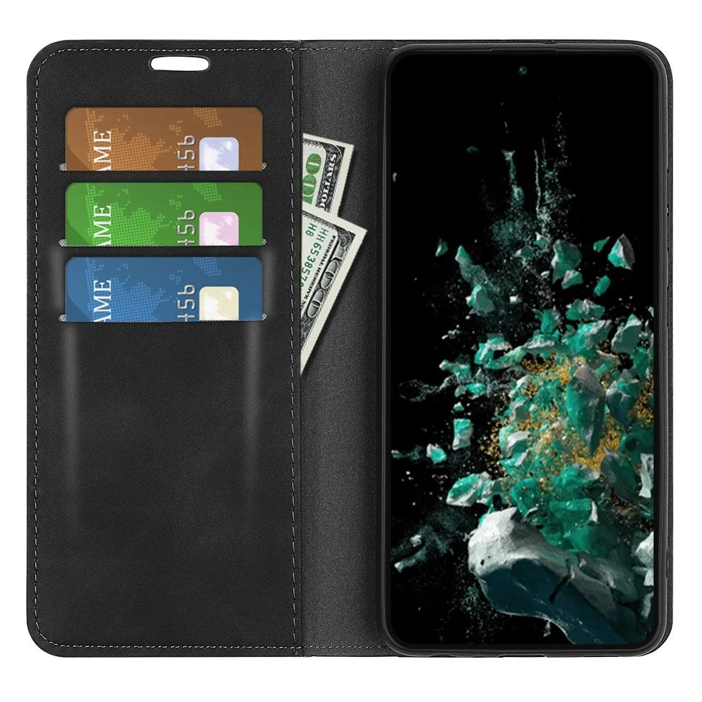 For OnePlus Ace Pro 5G / 10T 5G Skin-touch Feeling PU Leather Case Magnetic Auto-absorbed Stand Wallet Folio Flip Phone Cover - Black - 2