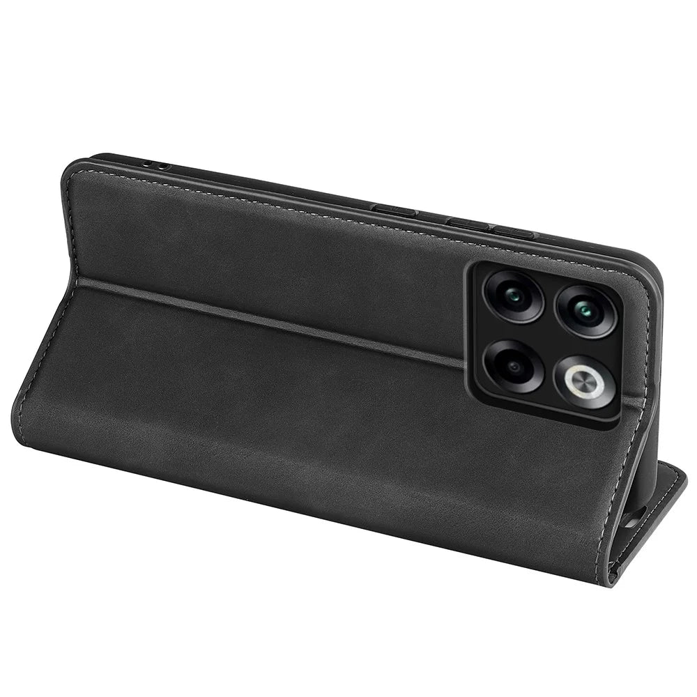 For OnePlus Ace Pro 5G / 10T 5G Skin-touch Feeling PU Leather Case Magnetic Auto-absorbed Stand Wallet Folio Flip Phone Cover - Black - 4