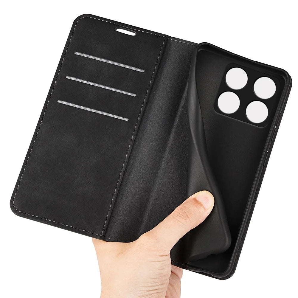For OnePlus Ace Pro 5G / 10T 5G Skin-touch Feeling PU Leather Case Magnetic Auto-absorbed Stand Wallet Folio Flip Phone Cover - Black - 5
