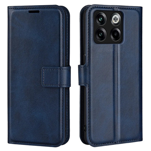 For OnePlus Ace Pro 5G / 10T 5G Square Magnetic Clasp Folio Flip Textured PU Leather Cover Inner TPU Phone Case with Wallet Stand - Blue - 1