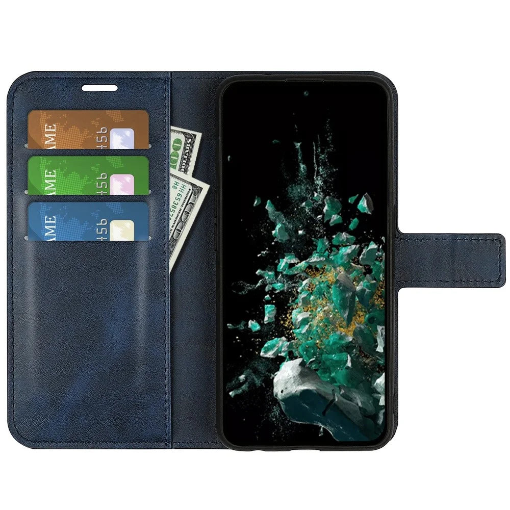 For OnePlus Ace Pro 5G / 10T 5G Square Magnetic Clasp Folio Flip Textured PU Leather Cover Inner TPU Phone Case with Wallet Stand - Blue - 2