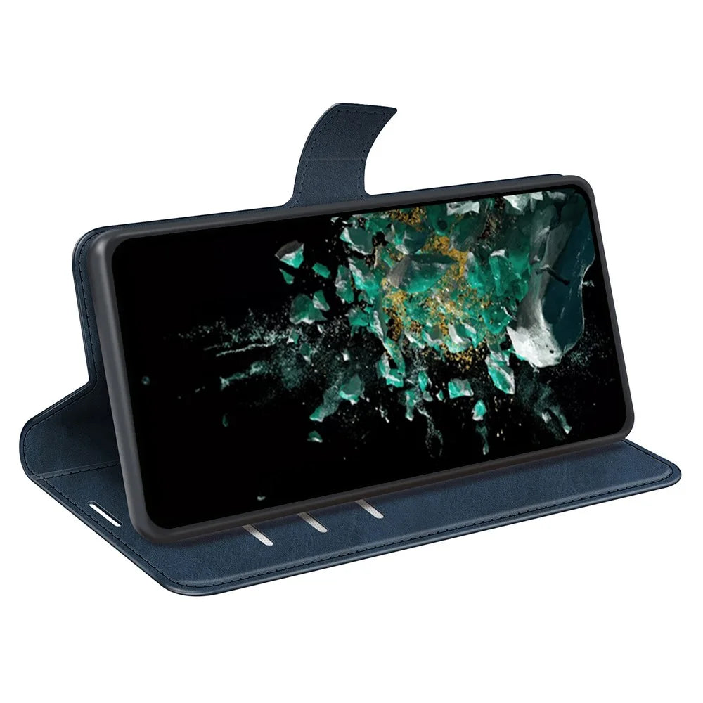 For OnePlus Ace Pro 5G / 10T 5G Square Magnetic Clasp Folio Flip Textured PU Leather Cover Inner TPU Phone Case with Wallet Stand - Blue - 3