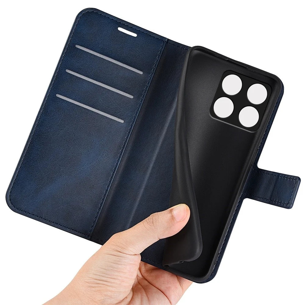 For OnePlus Ace Pro 5G / 10T 5G Square Magnetic Clasp Folio Flip Textured PU Leather Cover Inner TPU Phone Case with Wallet Stand - Blue - 4