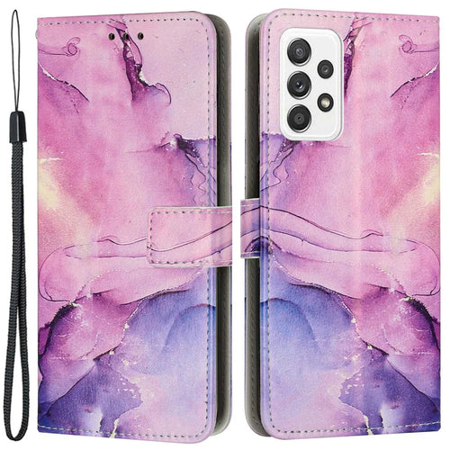 For Samsung Galaxy A23 5G (Global Version) / 4G / M13 4G / F13 4G Marble Pattern Printing Leather Case Stand Wallet Phone Cover - Purple - 1