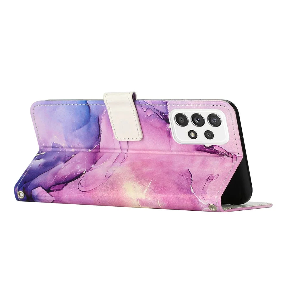 For Samsung Galaxy A23 5G (Global Version) / 4G / M13 4G / F13 4G Marble Pattern Printing Leather Case Stand Wallet Phone Cover - Purple - 3