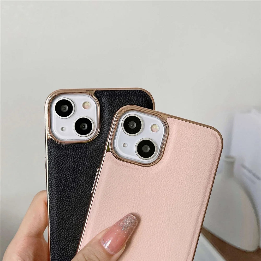 Back Cover for iPhone 13 6.1 inch, Genuine Cowhide Leather+TPU Electroplating Protective Phone Case - Green - 4
