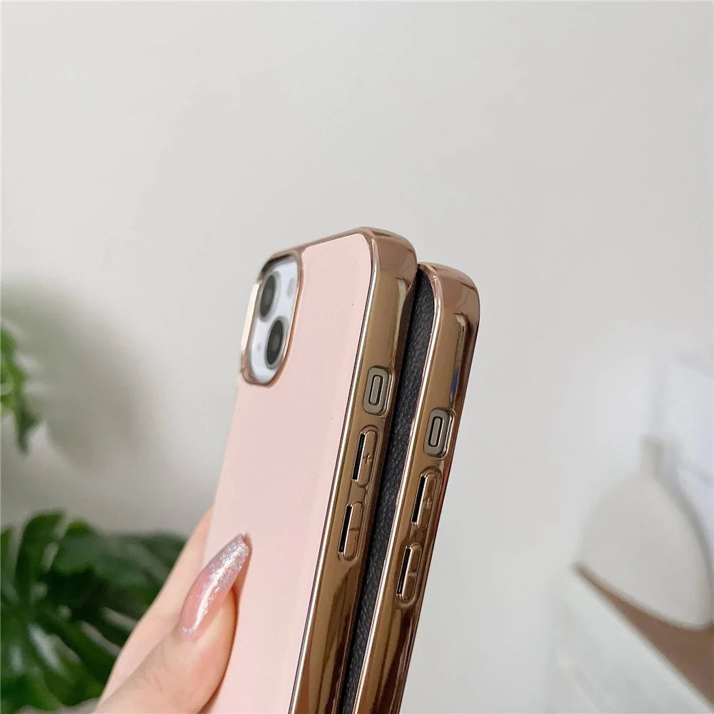 Back Cover for iPhone 13 6.1 inch, Genuine Cowhide Leather+TPU Electroplating Protective Phone Case - Green - 5