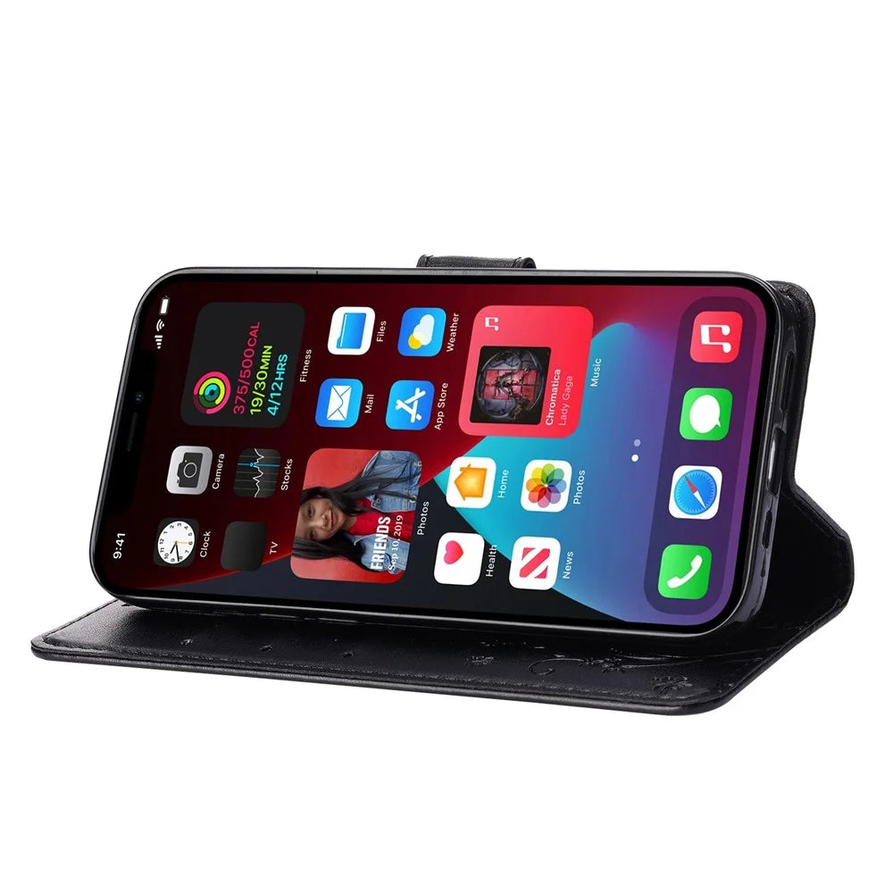 For iPhone 14 Pro Max 6.7 inch Imprinted Butterflies PU Leather Flip Wallet Case Stand Anti-fall Phone Cover with Strap - Black - 3