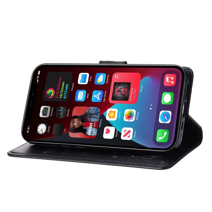 For iPhone 14 Plus Anti-scratch Phone Case Imprinted Butterflies PU Leather Flip Wallet Cover Stand Protective Phone Shell with Strap - Black - 3