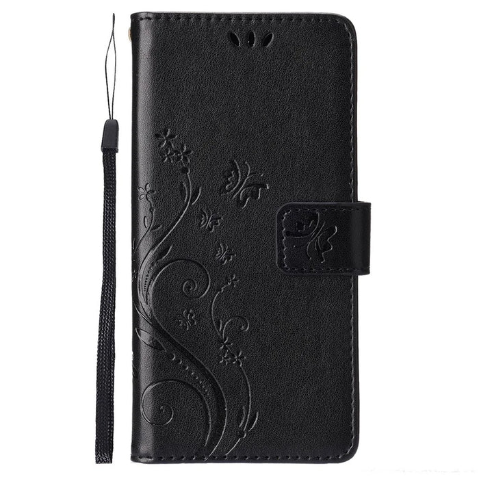 For iPhone 14 Plus Anti-scratch Phone Case Imprinted Butterflies PU Leather Flip Wallet Cover Stand Protective Phone Shell with Strap - Black - 6