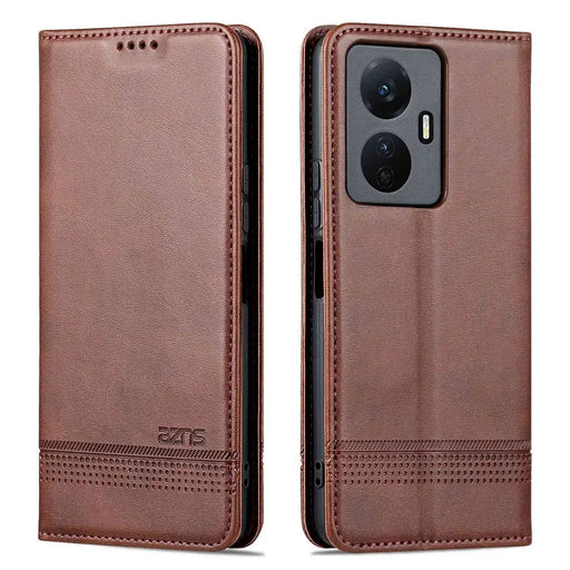 AZNS For vivo Y77e 5G / Y77 5G Magnetic Auto Closure Cowhide Texture PU Leather Wallet Phone Case Viewing Stand Flip Cover - Coffee - 1