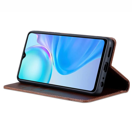 AZNS For vivo Y77e 5G / Y77 5G Magnetic Auto Closure Cowhide Texture PU Leather Wallet Phone Case Viewing Stand Flip Cover - Coffee - 2