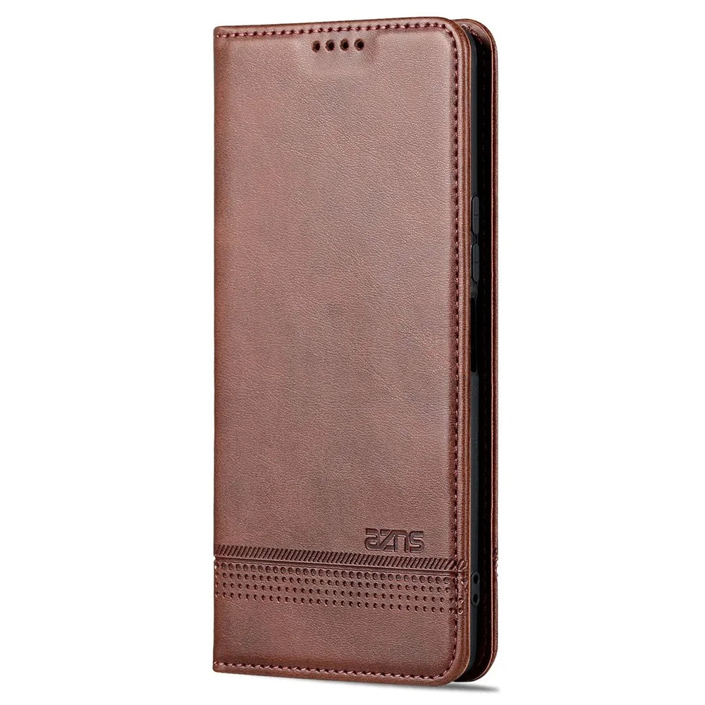 AZNS For vivo Y77e 5G / Y77 5G Magnetic Auto Closure Cowhide Texture PU Leather Wallet Phone Case Viewing Stand Flip Cover - Coffee - 7