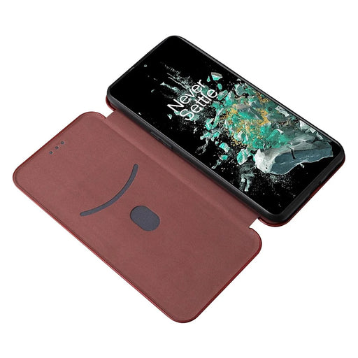 For OnePlus 10T 5G / Ace Pro 5G Carbon Fiber Texture Smartphone Case PU Leather Magnetic Auto-absorbed Stand Card Holder Function Phone Shell - Brown - 2