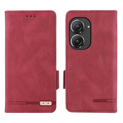 Hardware Decor Phone Case for Asus Zenfone 9 5G, Dual Magnetic Clasp PU Leather Anti-drop Wallet Stand Phone Cover - Rose - 1